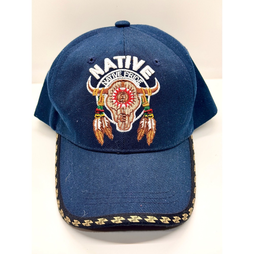 Native Pride Big Bear Headwear Navy Blue Bull Skull Embroidered Hat Adjustable